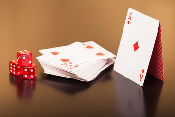 set of playing card with dices