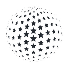 Abstract 3D Sphere with 5 point Stars. Vector illustration.