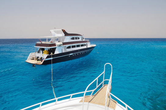 Fototapeta Beautiful boat, yacht for diving.