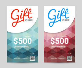 Gift voucher Vertical Template with colorful and modern Hexagonal design. Certificate Coupon design template