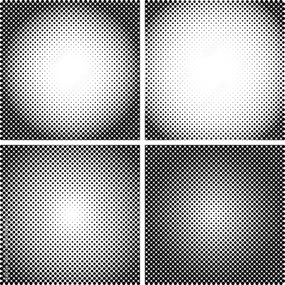 Poster vector halftone dot textures set. a set of 4 halftone frame patterns. analog halftone structure. ove