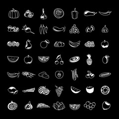 Thin Line Fruits And Vegetables Icons Set