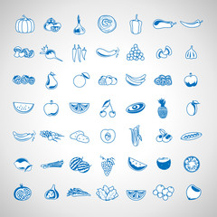 Thin Line Fruits And Vegetables Icons Set - Isolated On Background