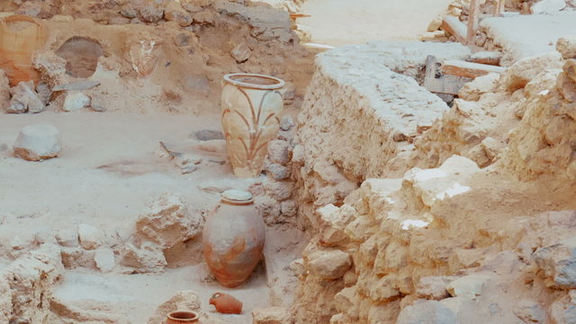 A close-up shot featuring old traditional Greek amphorae
