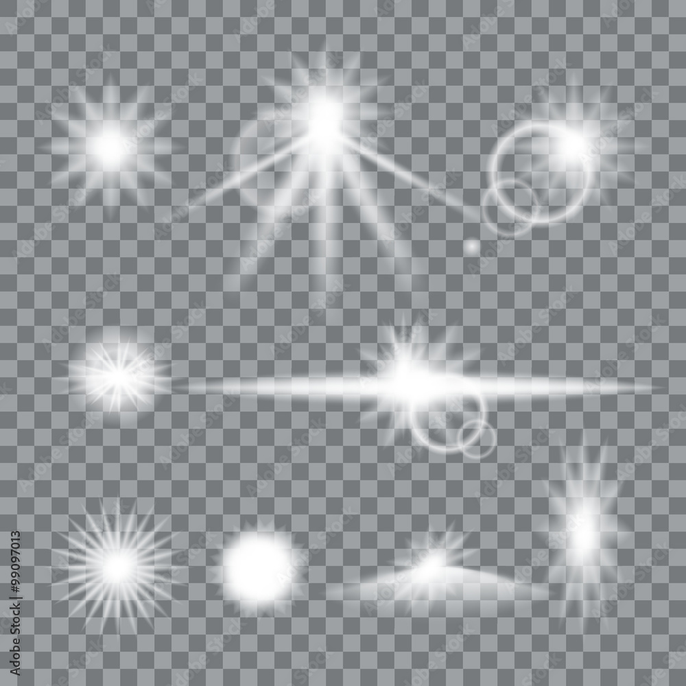 Poster lens flare set with transparent easy replace background and edit colors. vector design elements eps 