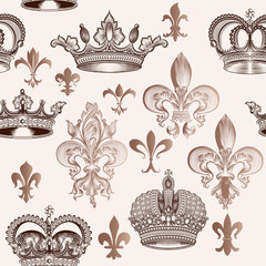 Vintage seamless pattern with crowns and fleur de lis for design © Mary fleur