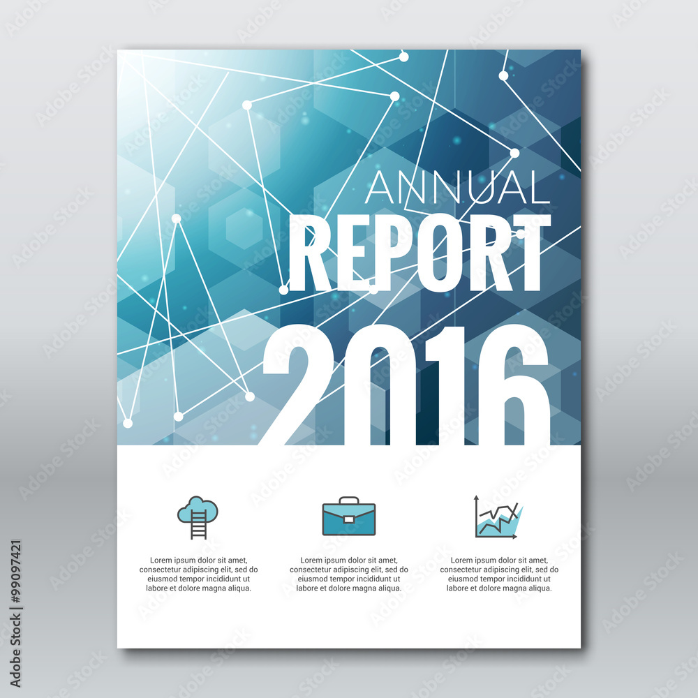 Aufkleber cover report business colorful blue triangle hexagonal polygonal 2016 geometric pattern design backg