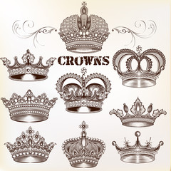 Vector set of hand drawn detailed crowns for design © Mary fleur
