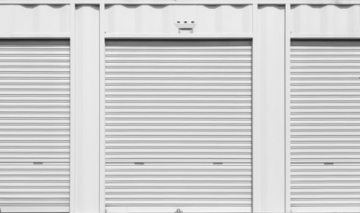 Exterior of white storage unit or small warehouse for rental