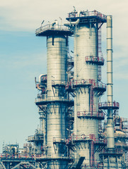 Industrial view at oil refinery plant form industry zone .