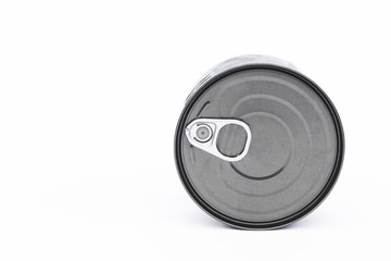 Close-up tin can isolated on white background