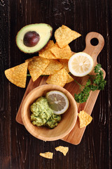 guacamole with corn chips