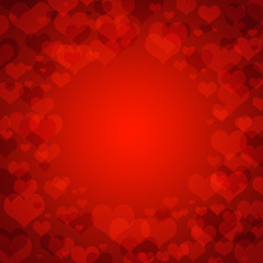red hearts bokeh as background for card - 99100464