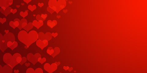 red hearts bokeh as background for card