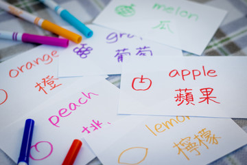 Mandarin; Learning New Language with Fruits Name Flash Cards