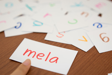 Italian; Learning the New Word with the Alphabet Cards; Writing