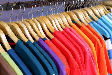 New clothes colorful in a shop store.