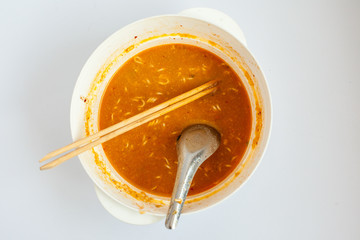 dirty bowl after eat the instant noodle 