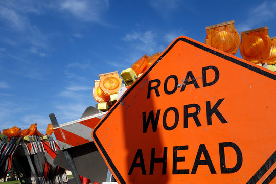 traffic safety roadwork signs and light