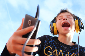 Boy using smartphone