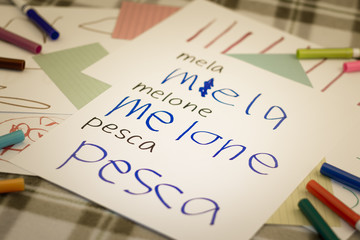 Italian; Kids Writing Name of the Fruits for Practice