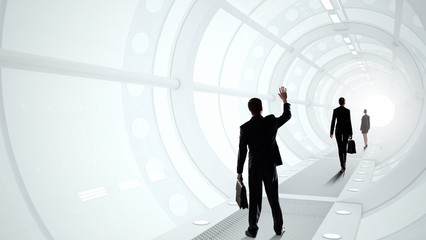 Man in futuristic interior