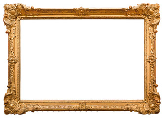 Gold picture frame. Isolated on white background - obrazy, fototapety, plakaty
