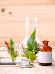 Alternative health care fresh herbal in laboratory glassware  wi