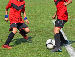 Young soccer players in action
