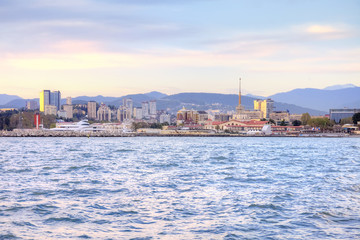 City of Sochi. Evening. View from the sea