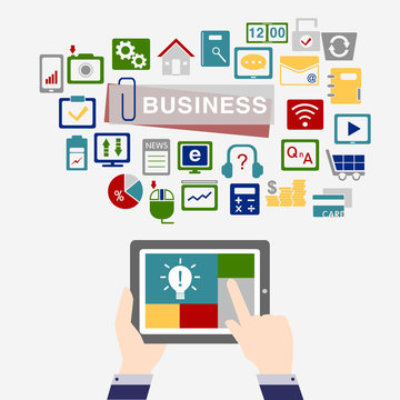 business concept icon background with tablet