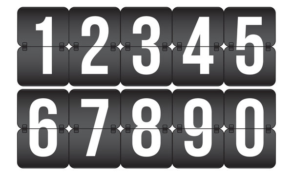 vector scoreboard, retro flip  black and white numbers isolated