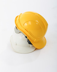 Yellow and white safety helmets