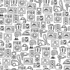 Home electronics sketch vector seamless pattern.
