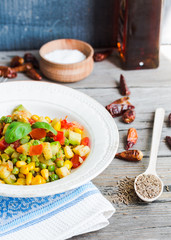 vegetarian vegetable stew with peas and corn, curry, healthy din
