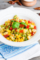 vegetarian vegetable stew with peas and corn, curry, healthy din