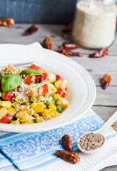 vegetarian vegetable stew with peas and corn, curry, healthy din