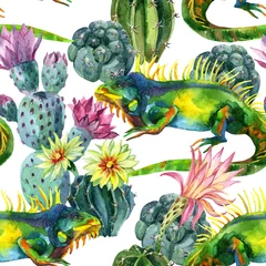 Gordijnen Aquarel naadloos cactuspatroon © Tanya Syrytsyna