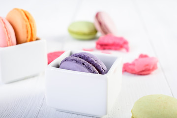 French Macaroons On Wood Table