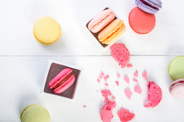 French Macaroons On Wood Table