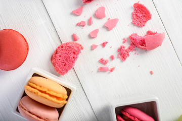 French Macaroons On Wood Table