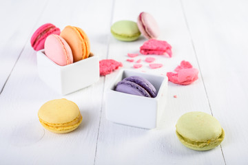 French Macaroons On Wood Table