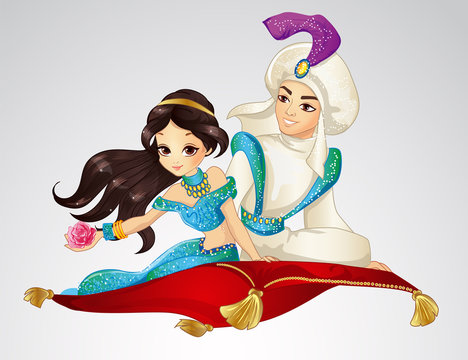 Aladdin And Princess On Flying Carpet