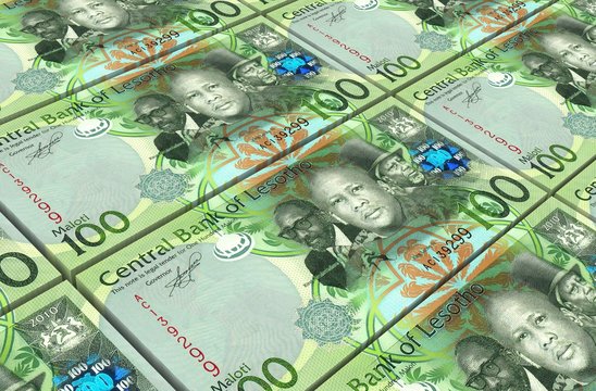 Lesotho maloti bills stacks background. Computer generated 3D photo rendering.