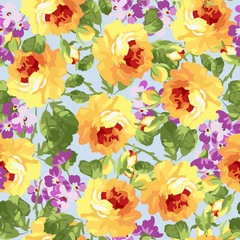 Fototapeta na wymiar Seamless floral patter with yellow roses