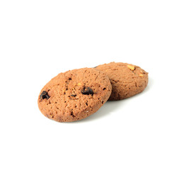 Closeup chocolate cookie isolated on white background