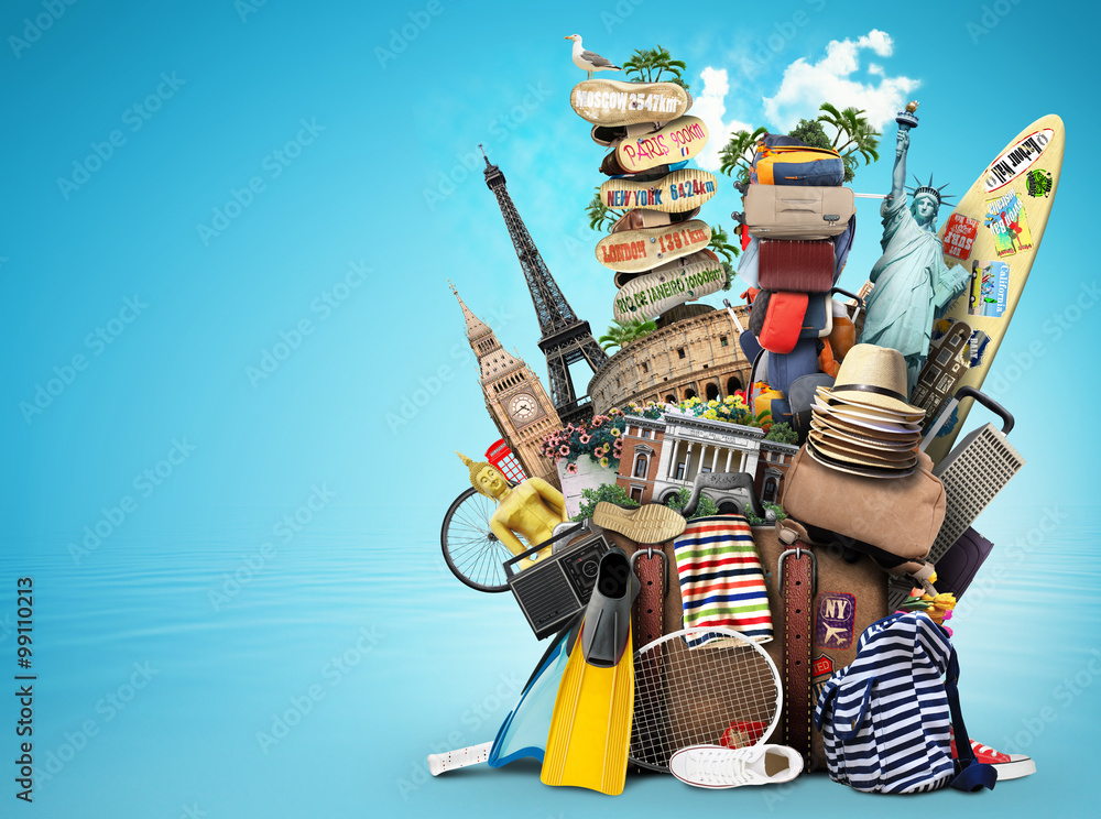Wall mural luggage, goods for holidays, leisure and travel