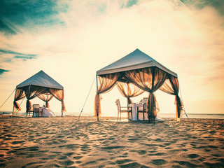 Romantic dinner setting on the beach
