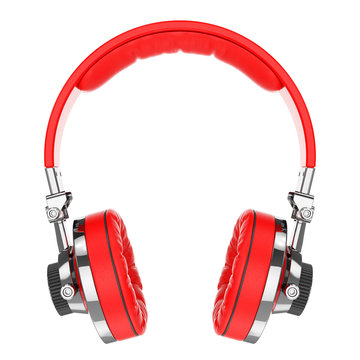 Red Hi-Fi professional headphones isolated on white background 3