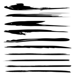 Vector collection or set of black paint hand made creative brush strokes